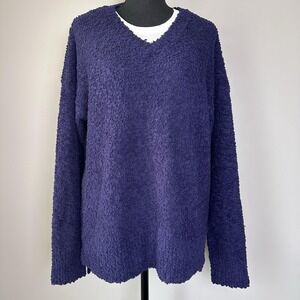 Sanctuary Sweater Womens Medium Indigo Boucle V Neck Pullover‎ CozyTextured Norm